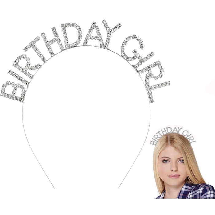 Nessiworld   Gümüş Kristal Taşlı Birthday Girl Doğum Günü Tacı İthal Ürün A Kalite 17x16 cm