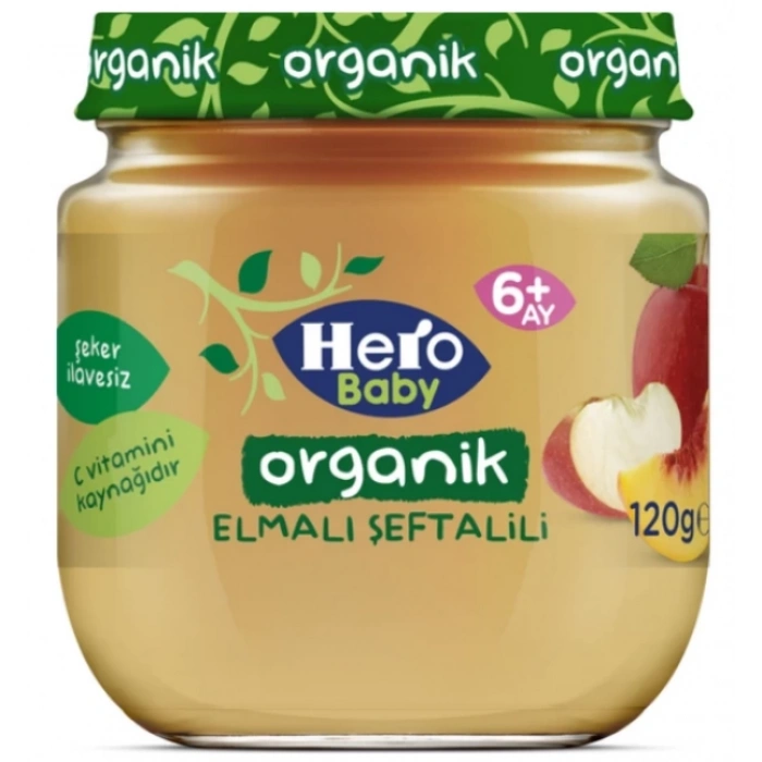 Nessiworld Hero Baby Organik Elma Şeftali Püresi Kavanoz Mama 120 Gr