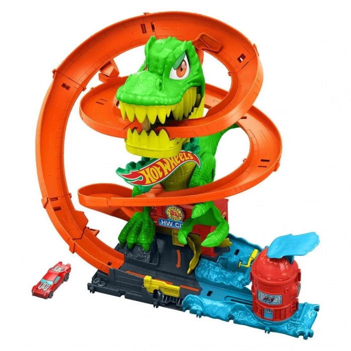 Nessiworld  JBM73 Hot Wheels T-Rex ve İtfaiye İstasyonu Oyun Seti