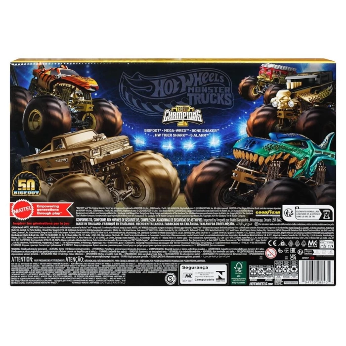 Nessiworld  JDW07 Hot Wheels Monster Trucks Bigfoot Trophy Şampiyonları Araba ve Kamyon Çokl