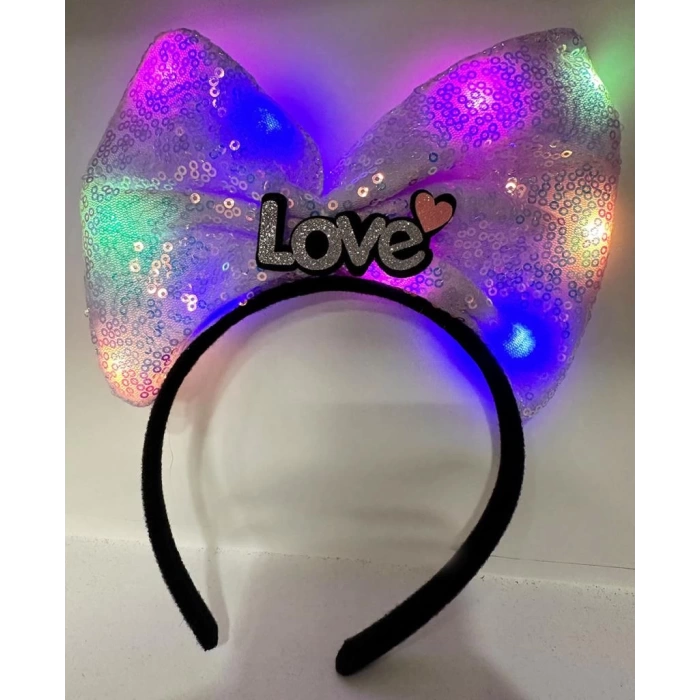 Nessiworld LED Işıklı Love Yazılı Mor Fiyonk Taç – Kız Çocuk Parti Tacı