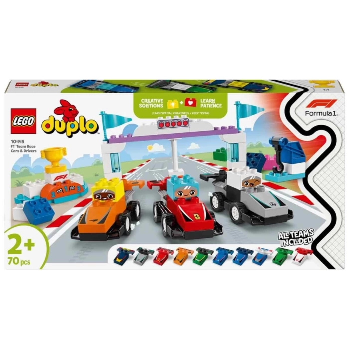 Nessiworld LEGO DUPLO Kasabası F1 Takımı Yarış Arabaları ve Sürücüler 10445