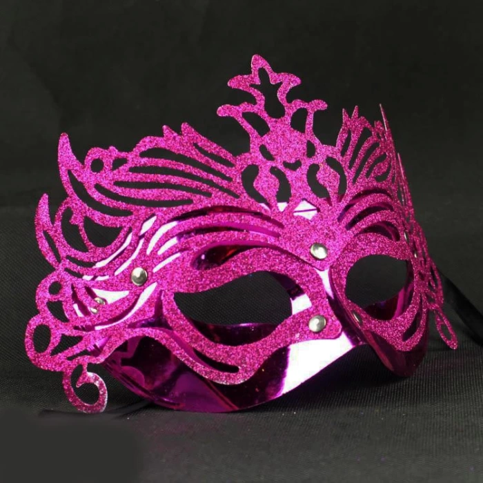 Nessiworld Metalik Fuşya Pembe Renk Masquerade Kelebek Simli Parti Maskesi 23x14 cm