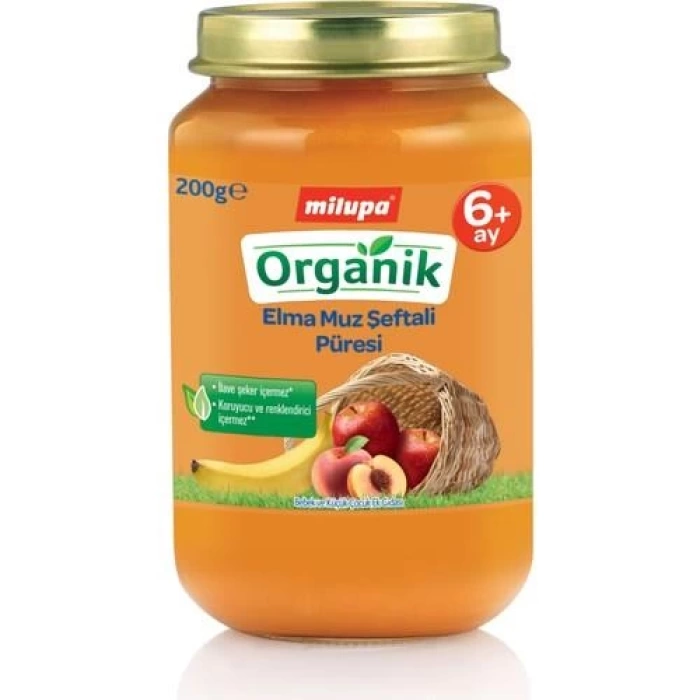 Nessiworld Milupa Organik Elma Muz Şeftali Püresi Kavanoz Maması 200 Gr