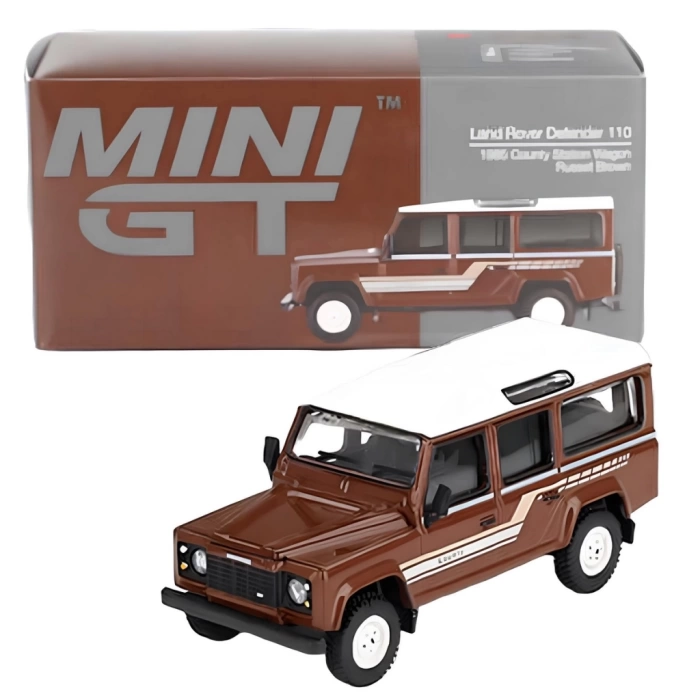 Nessiworld Mini GT 1/64 Land Rover Defender 110 1985 County Station Wagon Russet Brown