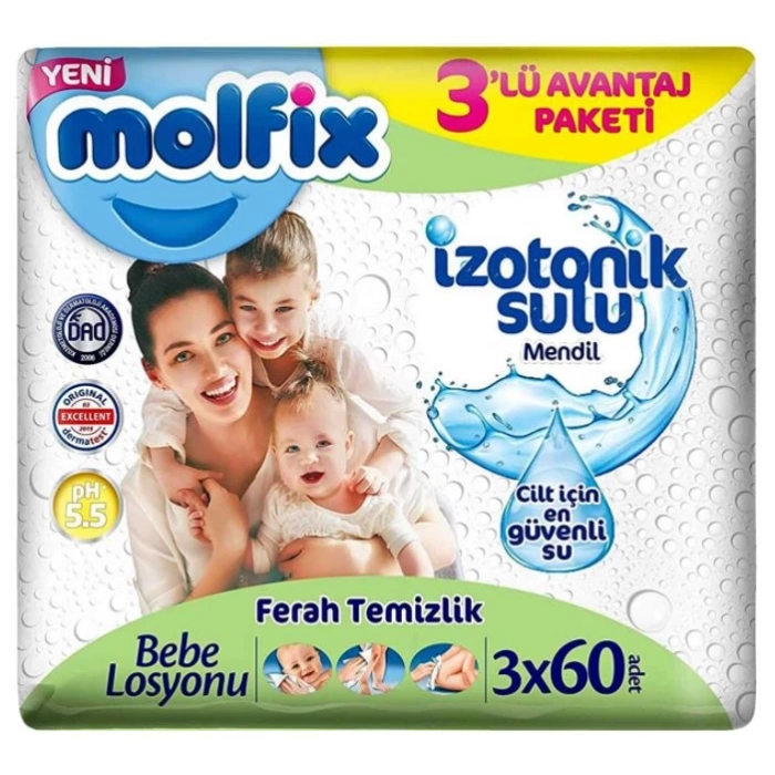 Nessiworld Molfix İzotonik Sulu Ferah Temizlik Islak Havlu Mendil 3Lü 180 Yaprak