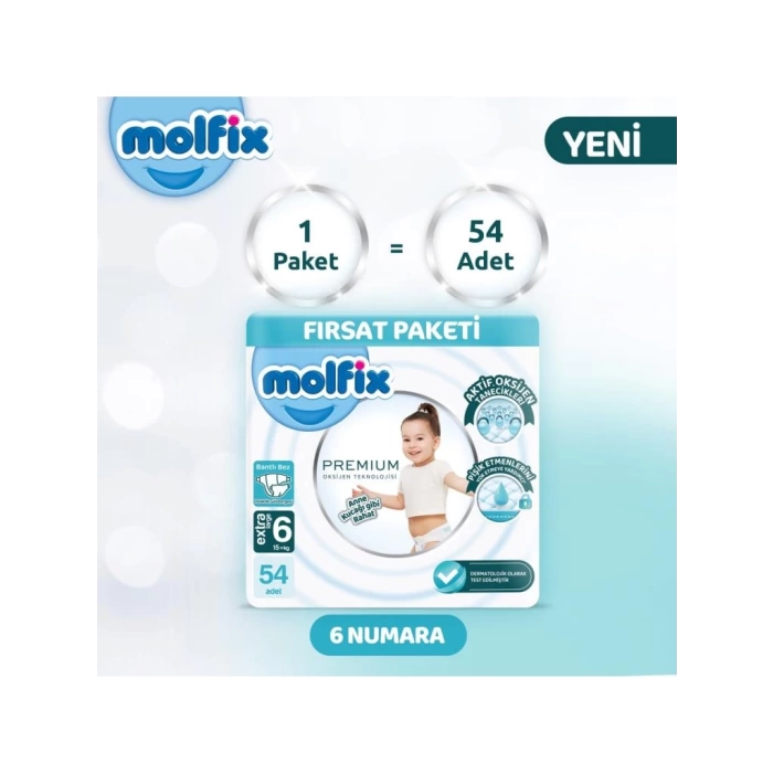 Nessiworld Molfix Premium Bebek Bezi Ultra Fırsat Paketi 6 Beden 15+ Kg 54 Adet