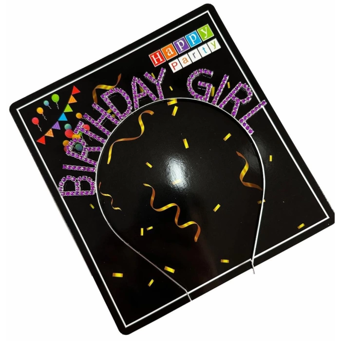 NessiWorld Mor Renk Kristal Taşlı Parlak Birthday Girl Yazılı Taç 16x17 cm