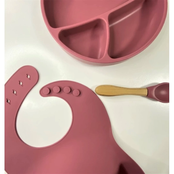 Nessiworld OiOi Blw II Silikon Beslenme Seti 3Lü (Tabaklı) Velvet Rose