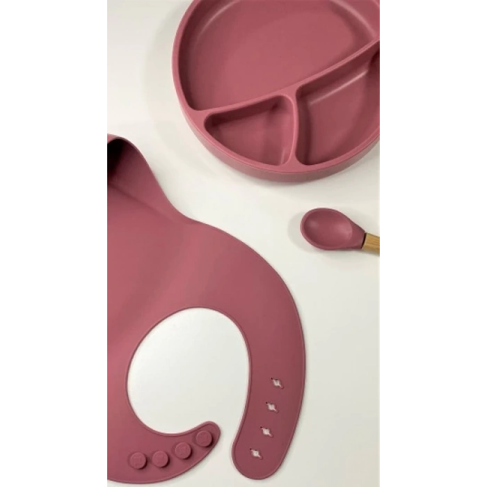Nessiworld OiOi Blw II Silikon Beslenme Seti 3Lü (Tabaklı) Velvet Rose