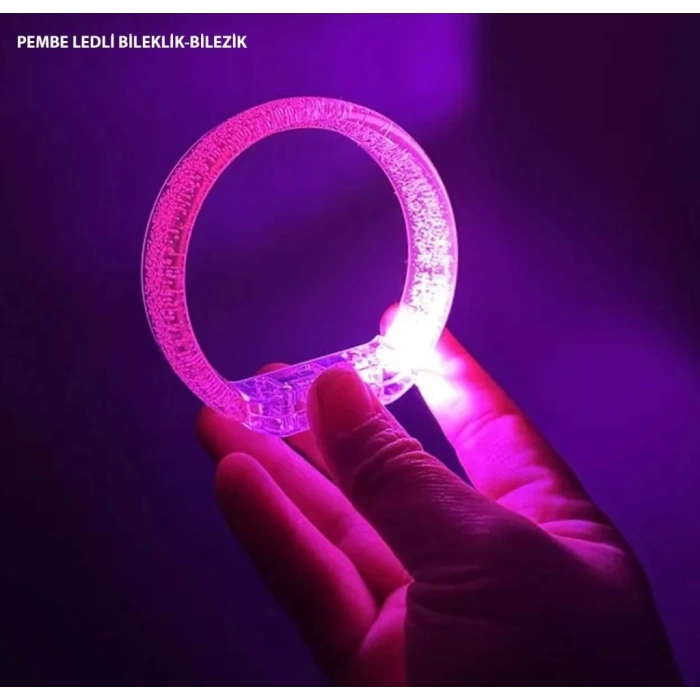 Nessiworld Pembe Led Işıklı Baskı Yapılabilen Pilli Bileklik Bilezik 1,5 cm Genişlik