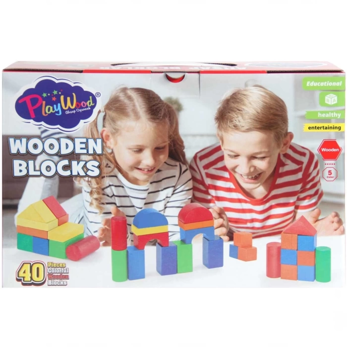 Nessiworld Playwood Kutuda Ahşap Renkli Bloklar 40 Parça