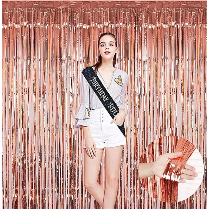 Nessiworld Rose Gold Püsküllü Kapı Perdesi - Parti, Bekarlığa Veda, Doğum Günü 1x2 m