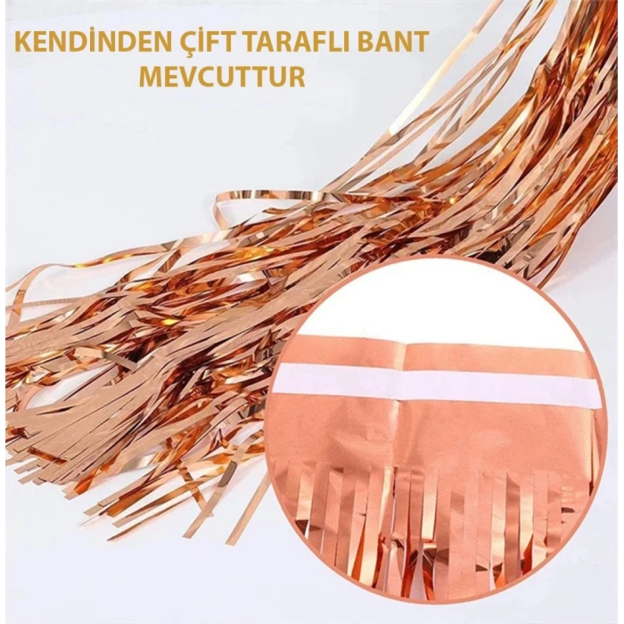 Nessiworld Rose Gold Püsküllü Kapı Perdesi - Parti, Bekarlığa Veda, Doğum Günü 1x2 m
