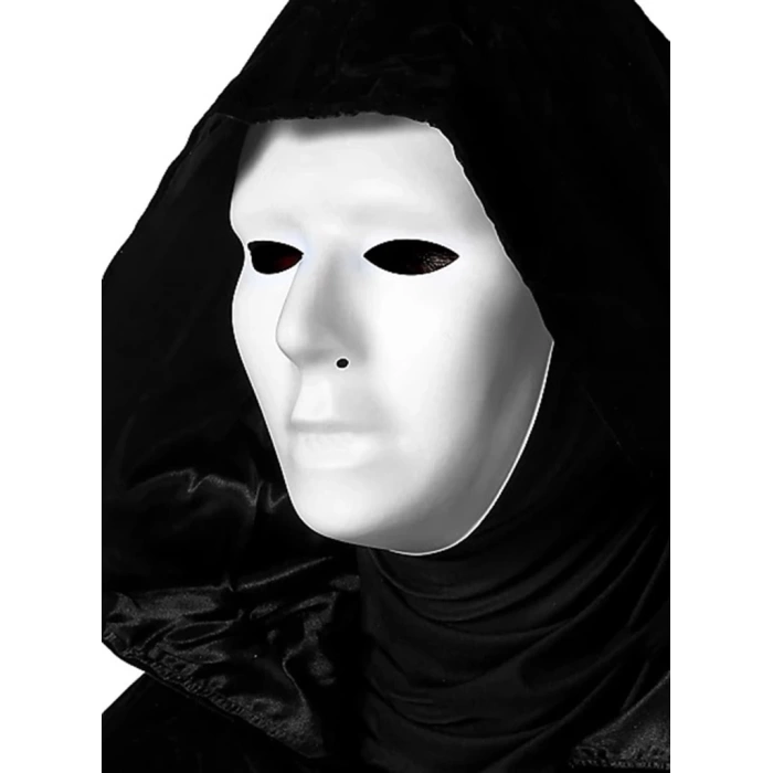 Nessiworld Siyah Kapüşonlu 120 cm Pelerin ve Beyaz Boyanabilir Tam Yüz Maske