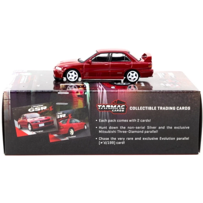 Nessiworld Tarmac Works 1/64 Mitsubishi Lancer GSR Evolution II Red with Tarmac Cards