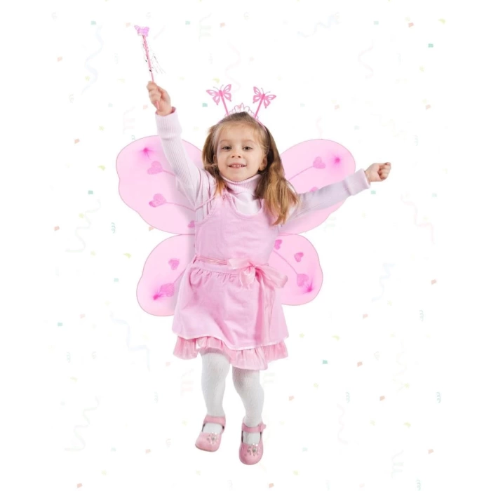 Nessiworld  Toz Pembe Renk Kelebek Kanadı Tacı ve Sopası 50x37 cm