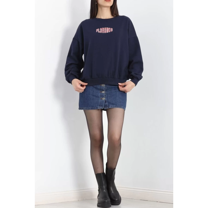 Ön Arka Baskılı Oversize Sweat Lacivert - 21503.200.