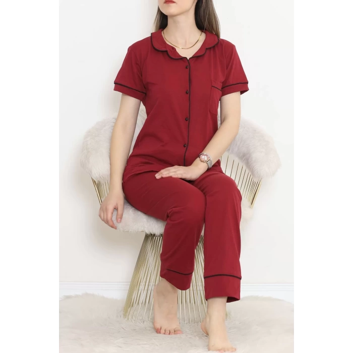 Önü Cepli Pijama Takımı Bordo - 11404.1048.