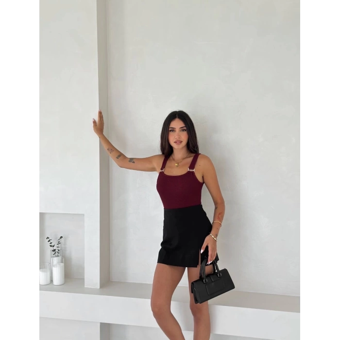 Ottoman toka askılı bluz bordo s4194