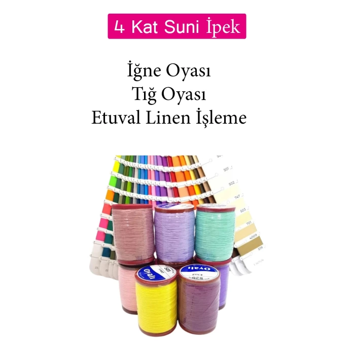 Oyalı 4 Kat Suni İpek İplik İğne Oyası Boncuk İpi Tığ Oyası No:69