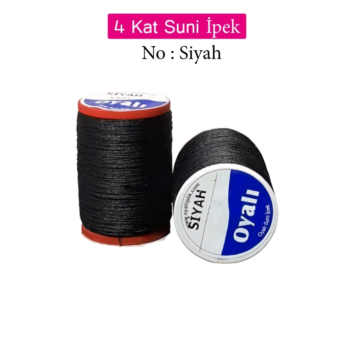 Oyalı 4 Kat Suni İpek İplik İğne Oyası Boncuk İpi Tığ Oyası No:Siyah