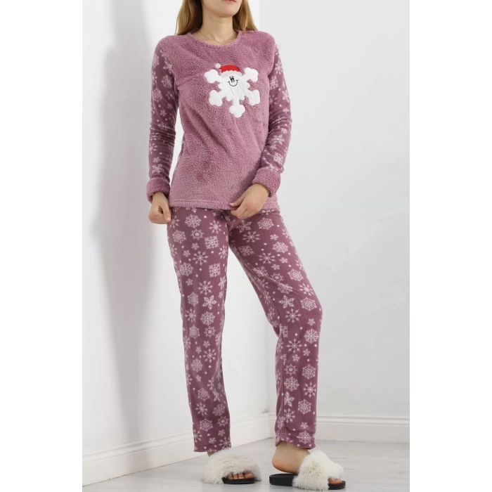 Peluş Polar Pijama Takımı Lilabeyaz - 19178.1050.