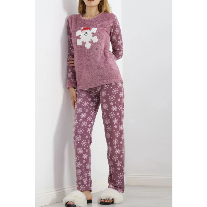 Peluş Polar Pijama Takımı Lilabeyaz - 19178.1050.