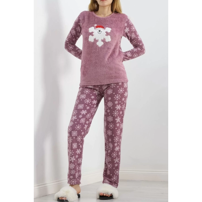 Peluş Polar Pijama Takımı Lilabeyaz - 19178.1050.