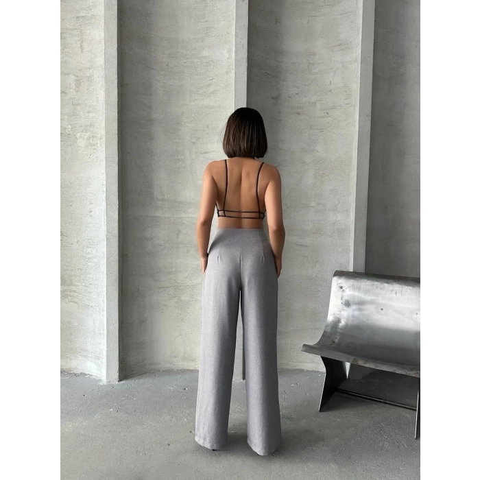 Pileli keten pantolon s255046