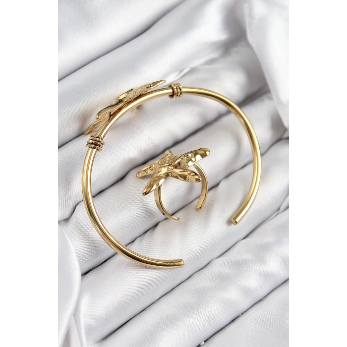 Pirinç Deniz Yıldızı Model Gold Renk Bileklik Yüzük Set