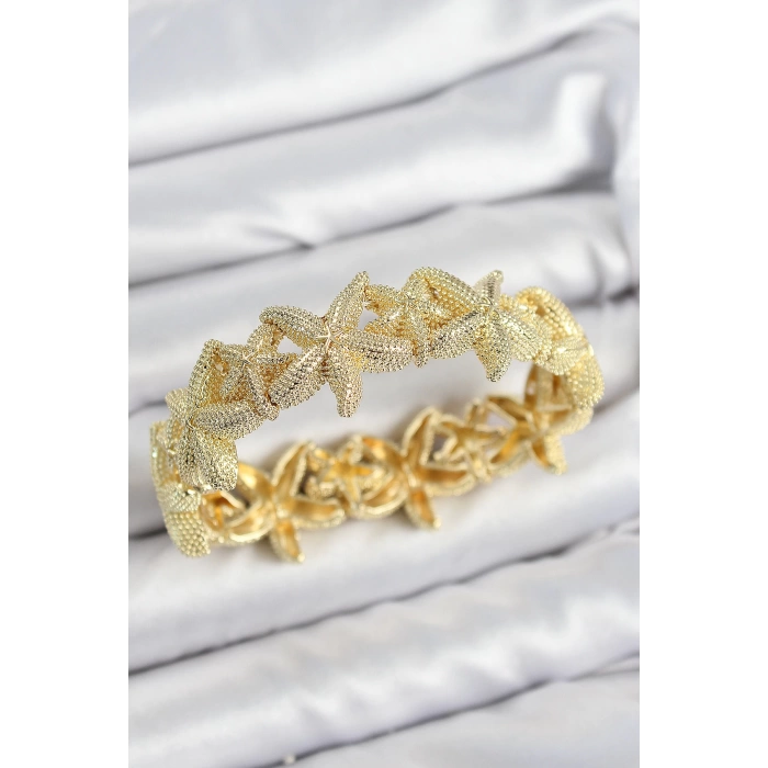 Pirinç Deniz Yıldızı Model Gold Renk Lastikli Kadın Bileklik