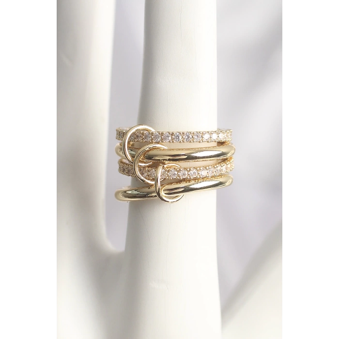Pirinç Gold Renk Zirkon Taşlı 4Lü Kadın Yüzük