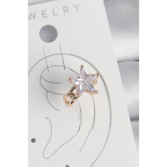 Pirinç Gold Renk Zirkon Taşlı Yıldız Model Kadın Kıkırdak Küpe
