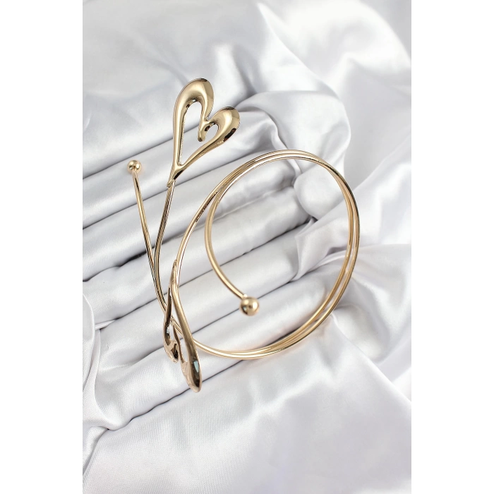 Pirinç Kalp Model Gold Renk Kadın Pazu Bileklik