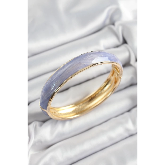 Pirinç Mavi Mor Mineli Mermer Desen Model Gold Renk Kadın Kelepçe