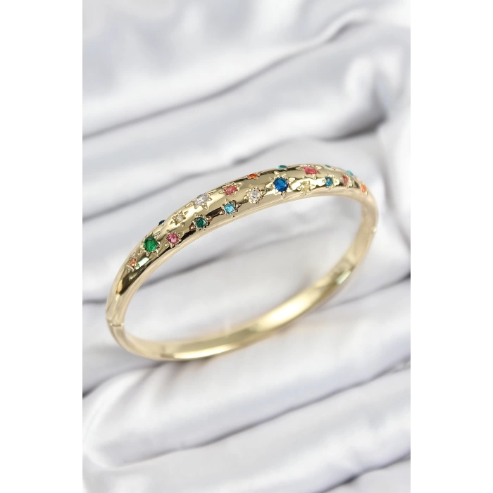 Pirinç Renkli Zirkon Taşlı Kutup Yıldızı Model Gold Renk Kadın Kelepçe