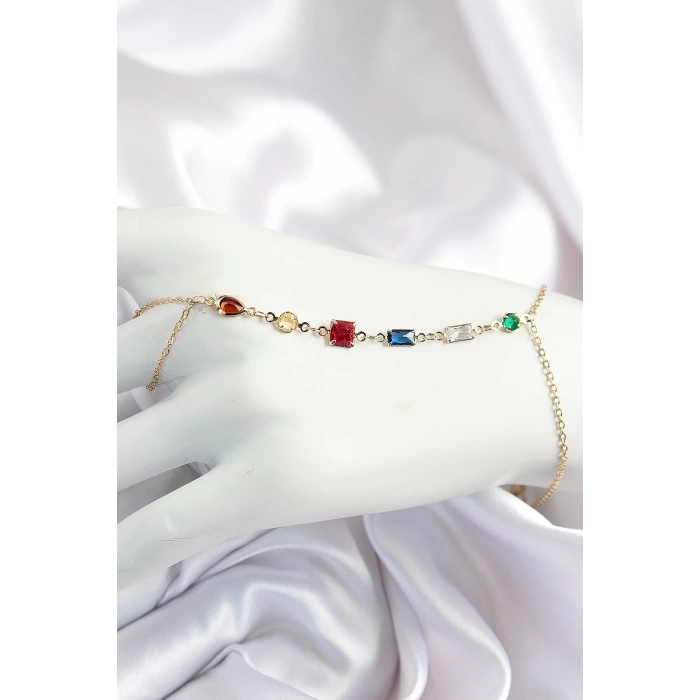Pirinç Renkli Zirkon Taşlı Y Model Gold Renk Kadın Şahmeran