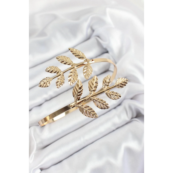 Pirinç Yaprak Model Gold Renk Kadın Pazu Bileklik