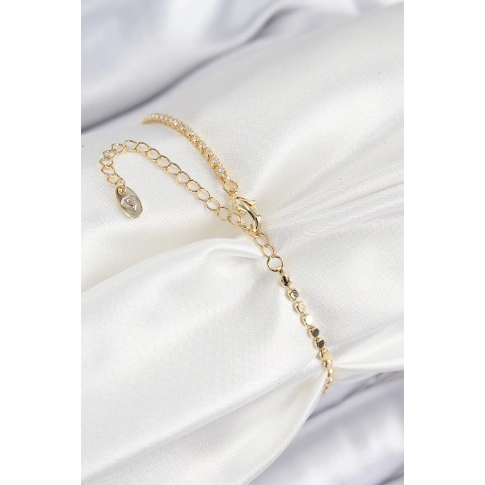 Pirinç Zirkon Taşlı Arı Model Ezme Zincir Gold Renk Kadın Bileklik