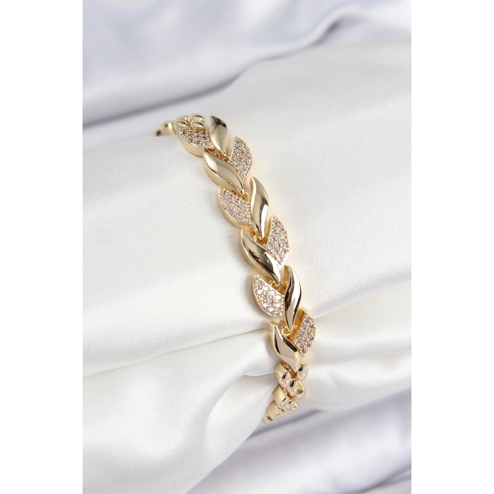 Pirinç Zirkon Taşlı Balık Kuyruğu Model Gold Renk Kadın Bileklik