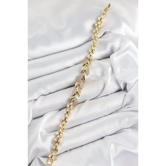 Pirinç Zirkon Taşlı Balık Kuyruğu Model Gold Renk Kadın Bileklik