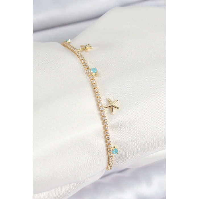 Pirinç Zirkon Taşlı Deniz Yıldızı Model Gold Renk Kadın Bilekilk
