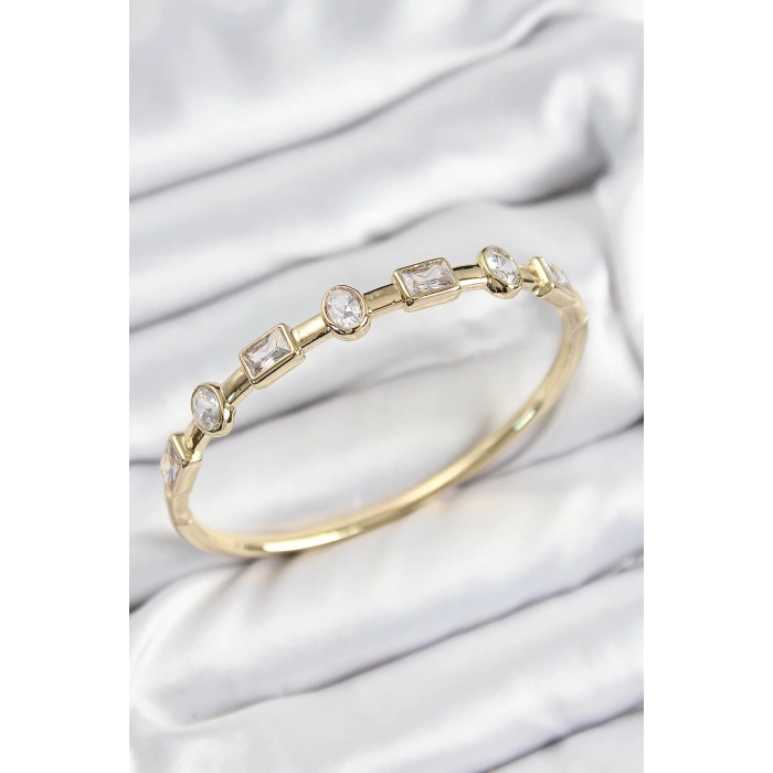Pirinç Zirkon Taşlı Geometrik Model Model Gold Renk Kadın Kelepçe