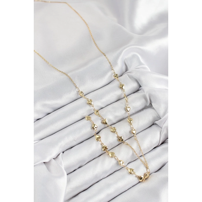 Pirinç Zirkon Taşlı Kalp Model Gold Renk Y Kolye
