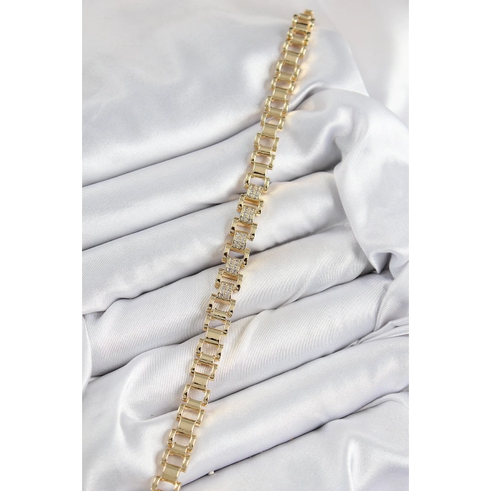 Pirinç Zirkon Taşlı Parçalı Model Gold Renk Kadın Bileklik