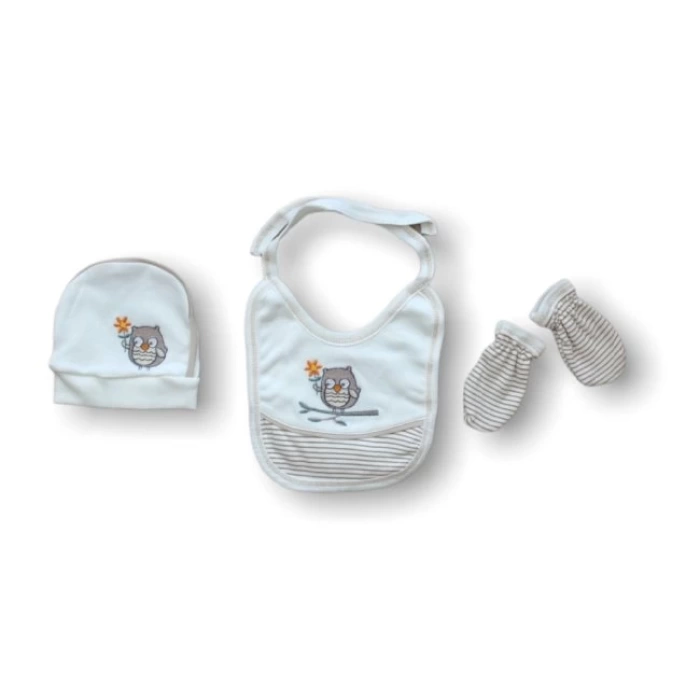 Romantik Çift Baykuş Nakışlı %100 Cotton Antibakteriyel 5li Zıbın Takımı Hastane Çıkışı