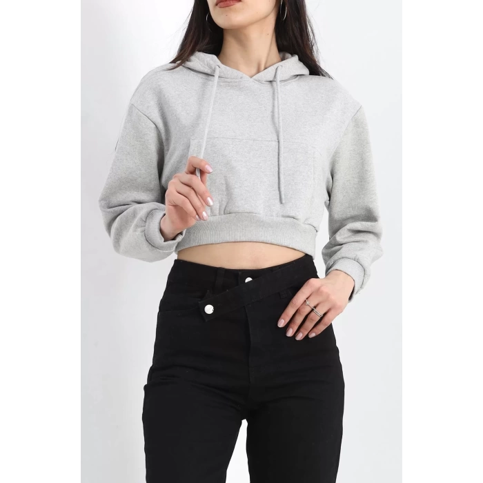 Şardonlu Oversize Crop Sweat Gri1 - 21391.200.