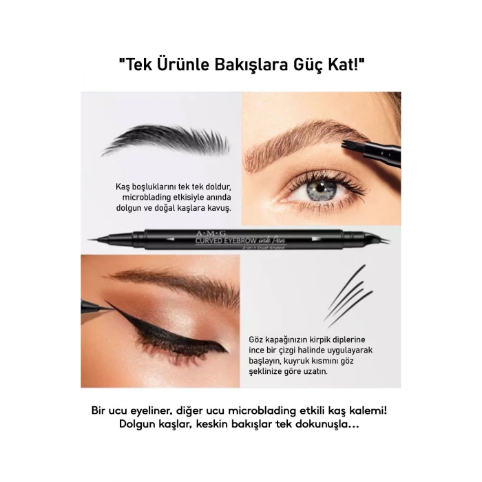 Suya Dayanıklı Çatal Uçlu Kaş Kalemi – 2’si 1 Arada Microblading Etkili Eyeliner & Kaş Kalemi