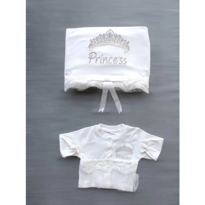 Taçlı Prensesim Nakışlı %100 Cotton Antibakteriyel 10lu Zıbın Takımı Hastane Çıkışı